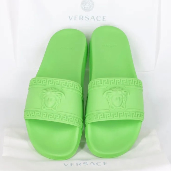 New Versace Men’s Green Pool Medusa Head Slides Us Size 12-It 45